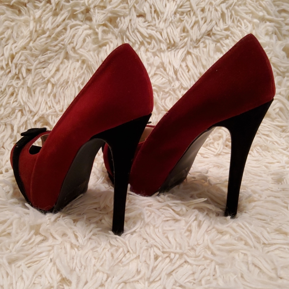 Qupid Velvet Burgundy & Black Heels Size 7½ - Picture 6 of 8